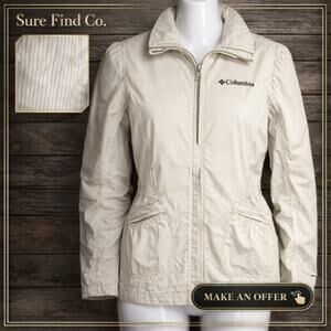 Columbia Omni Shade Lightweight Tan and White striped Women's Jacket Size Medium